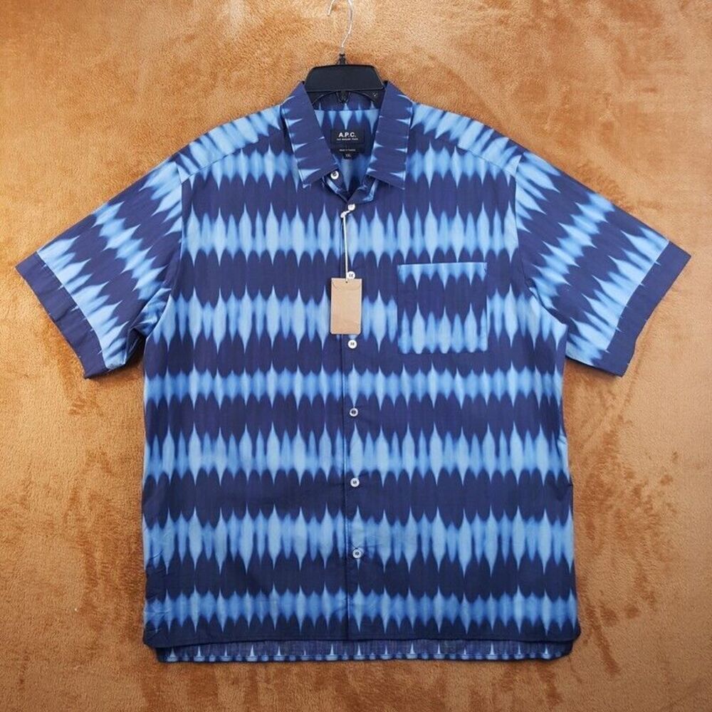 A.P.C. Mens Shirt Small Blue Striped Button Up Pocket Short Sleeve ROSS $245